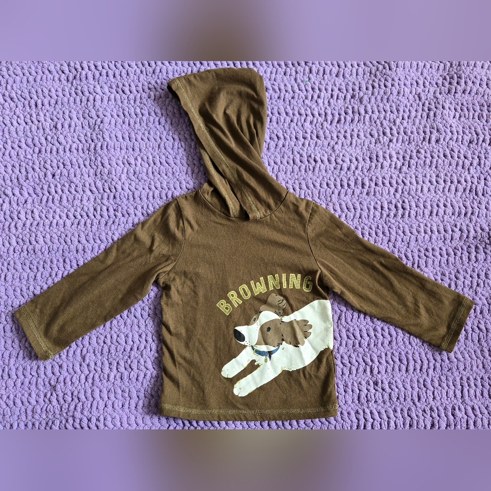 2T Brown Hooded Top With Dog Toddler Boys